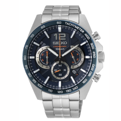 Seiko Gents SSB345P1 Sport Chronograph 100m Blue Dial Stainless Steel Watch 